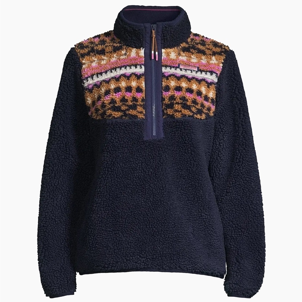 Vineyard Vines Size MEDIUM Fair Isle Sherpa Fleece Half Zip Pullover Sweatshirt